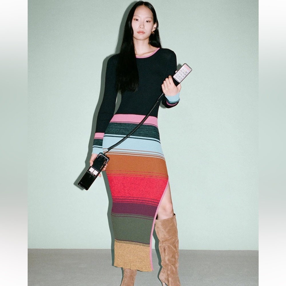 STAUD Edna Ribbed Long Sleeve Open Back Slit Maxi Dress - Size Small